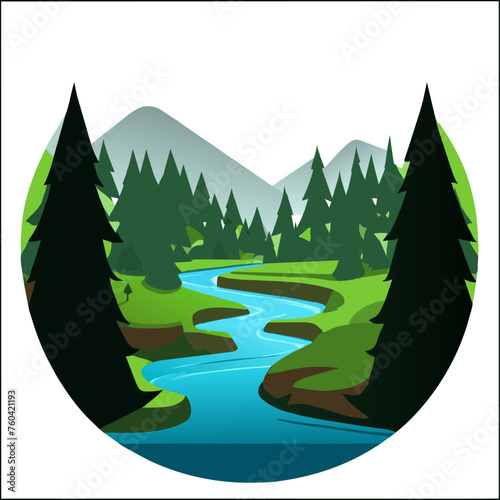 The serene river meanders through lush greenery, creating a tranquil haven.