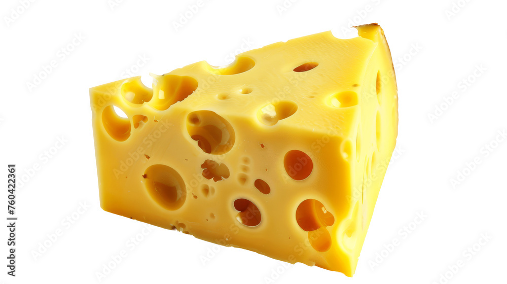 Piece of Swiss cheese with holes, isolated on white, representing dairy, food industry, and nutrition. Piece of Swiss cheese with holes, isolated on white, representing dairy, food industry, and nutrition.