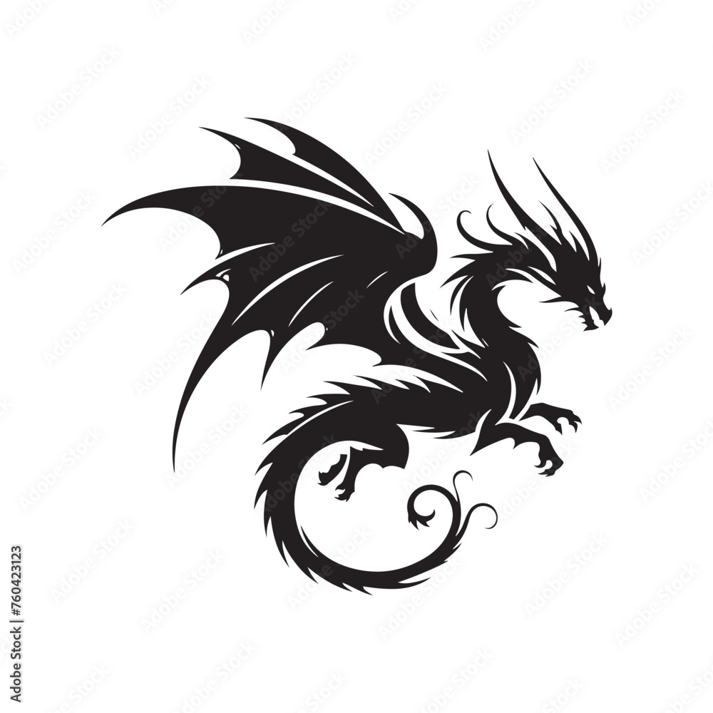 Dragon's Flight: Majestic Flying Dragon Silhouette Vector for Mythical Designs and Fantasy-themed Projects. Dragon Illustration, dragon vector. Dragon's Flight: Majestic Flying Dragon Silhouette Vector for Mythical Designs and Fantasy-themed Projects. Dragon Illustration, dragon vector.