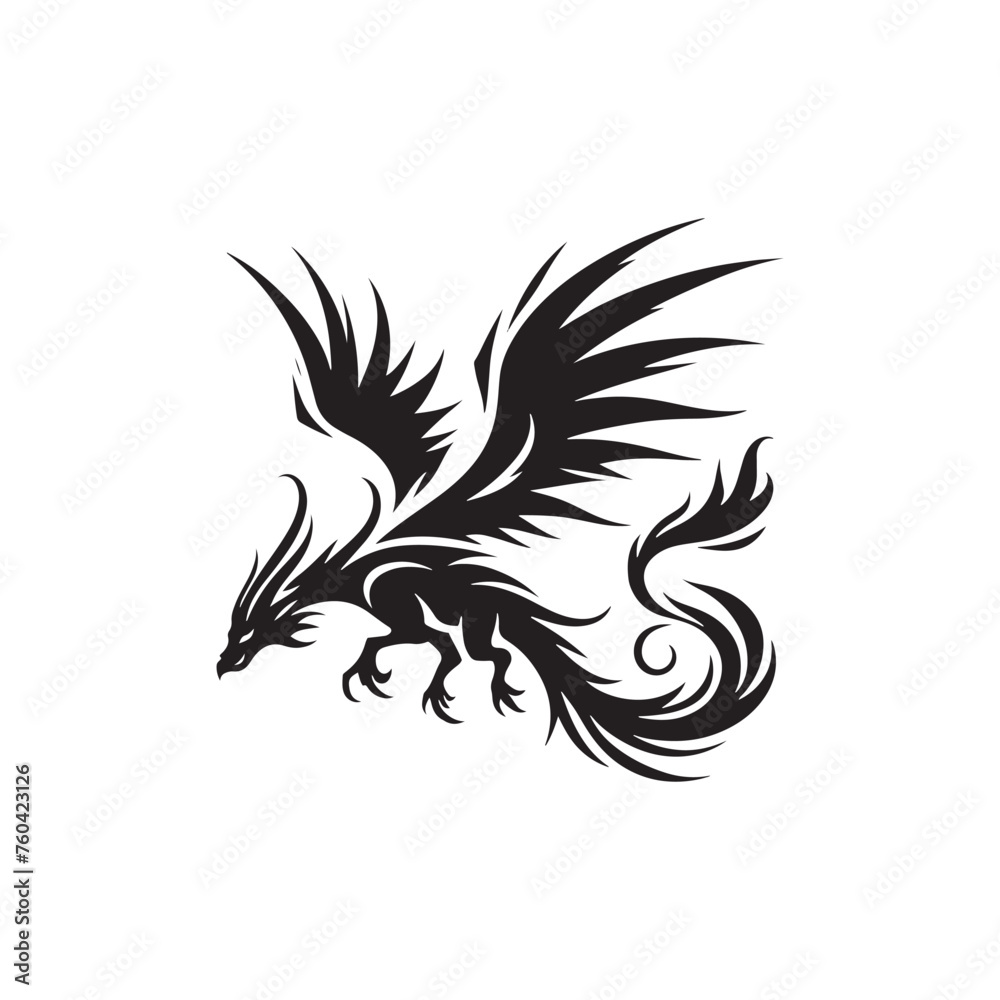 Dragon's Flight: Majestic Flying Dragon Silhouette Vector for Mythical Designs and Fantasy-themed Projects. Dragon Illustration, dragon vector. Dragon's Flight: Majestic Flying Dragon Silhouette Vector for Mythical Designs and Fantasy-themed Projects. Dragon Illustration, dragon vector.