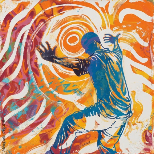 A colourful basic print of a man dancing