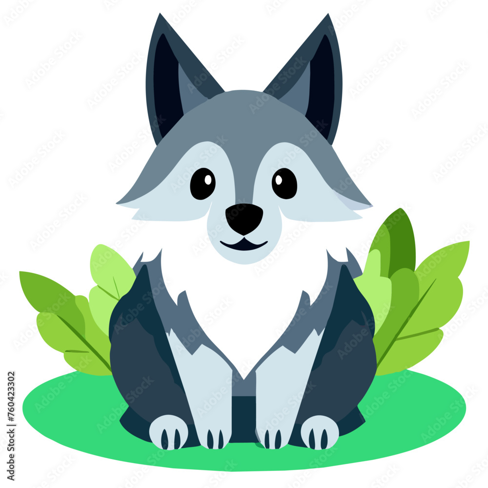 Fototapeta premium A fluffy wolf cub explores its natural habitat in this adorable nature photograph.