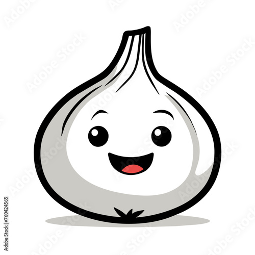 A cute little garlic bulb nestled in the soft embrace of green leaves