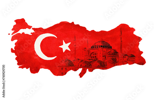 Photography Turkish Flag with Hagia Sofia drawing