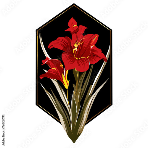 The vibrant gladiolus bloom stands tall against a backdrop of lush greenery, showcasing its regal beauty and intricate petals.
