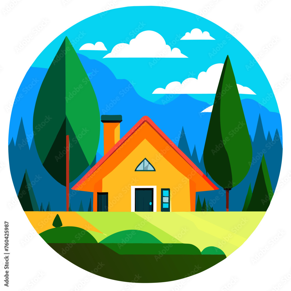 Naklejka premium A beautiful house nestled amidst lush greenery, creating a serene oasis.