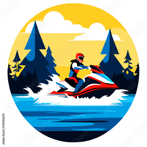 Jet ski enthusiasts enjoy the exhilarating rush of speeding through pristine waters amidst stunning natural surroundings.