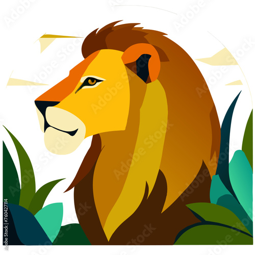 A majestic lion stares fiercely into the camera, its piercing gaze commanding attention.