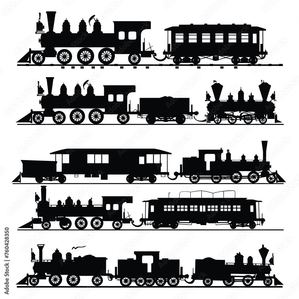 train silhouette vector set design	