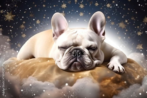 Sleeping French Bulldog. Cute dog sleeps and dreams.
