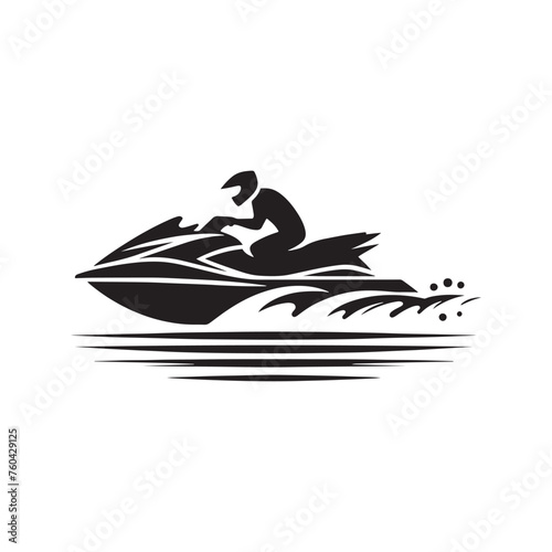 Wave Riders: Jet Ski Silhouette Vector for Thrilling Water Sports Designs and Beach-themed Projects, Jet ski illustration. © Wolfe 