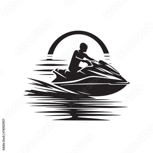 Wave Riders: Jet Ski Silhouette Vector for Thrilling Water Sports Designs and Beach-themed Projects, Jet ski illustration.
