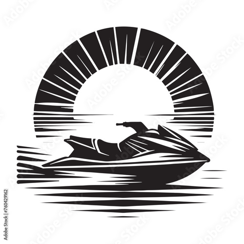 Wave Riders: Jet Ski Silhouette Vector for Thrilling Water Sports Designs and Beach-themed Projects, Jet ski illustration.