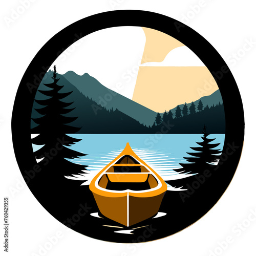 Motorboat gliding serenely through tranquil waters, surrounded by verdant nature's embrace.