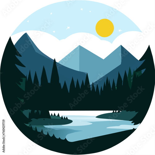 A serene landscape of rolling hills, lush green meadows, and a tranquil river winding through it.