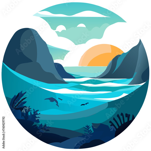 Tranquil ocean waves crashing gently against a rugged coastline