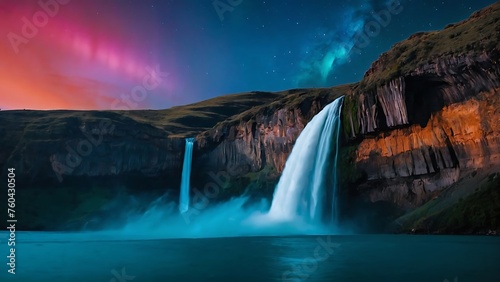 waterfall at night, Iceland