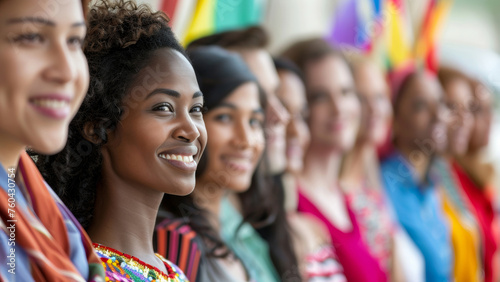 Vibrant group of diverse individuals united in colorful solidarity.