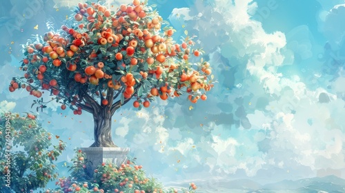 Orange Tree Floating in the Sky: A Serene Anime-style © Sittichok