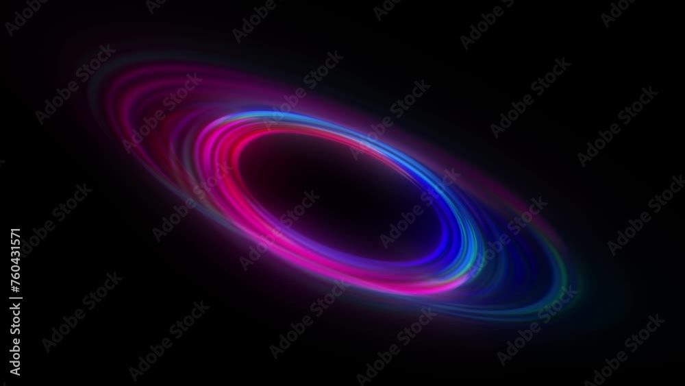 Looping colored rings reminiscent of a halo of a planet in space or a nebula on a dark background Looping colored rings reminiscent of a halo of a planet in space or a nebula on a dark background