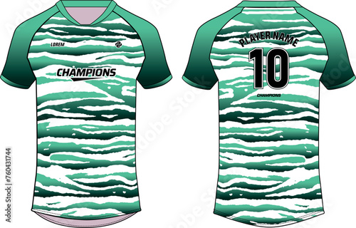 Camouflage pattern Sports jersey t shirt design Flat sketch illustration , football jersey concept with front and back view for Cricket, soccer, Volleyball, Rugby, tennis and badminton uniform