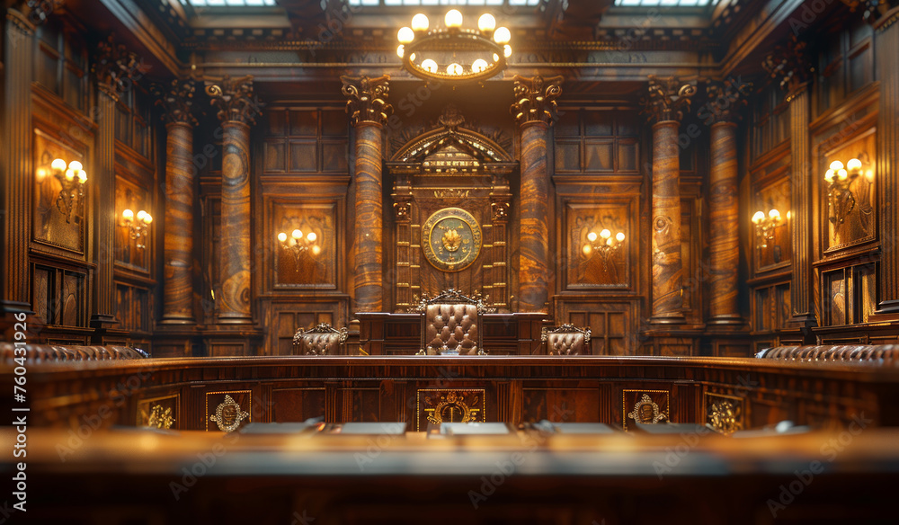 The interior of old vintage court room - obrazy, fototapety, plakaty 