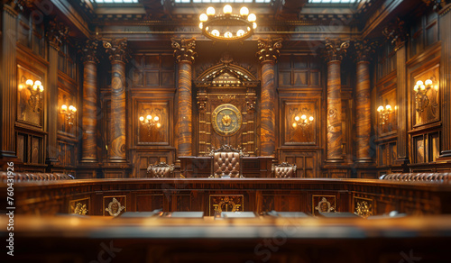 The interior of old vintage court room photo