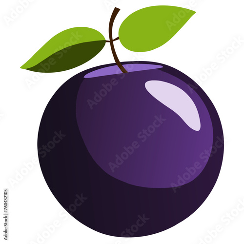 A plump, juicy plum hangs from a tree branch, its skin glistening in the sunlight.