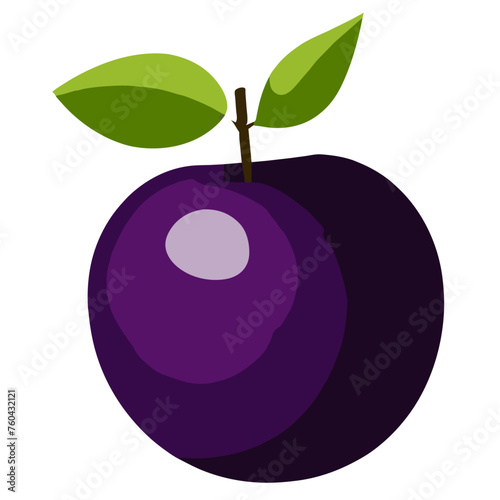 A luscious plum hangs from a branch, its smooth skin glistening under the summer sun.