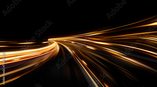 3D images are blurry and exploding. On curves with futuristic and glowing fantasy effects. Gradient on graphics Highway lane lighting is a fast and dynamic science for energy and movement at night. photo