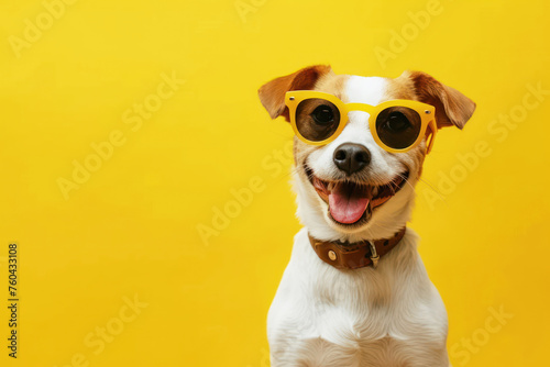 Jack Russell Terrier looking forward on yellow background © Igor