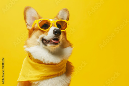 Jack Russell Terrier looking forward on yellow background © Igor