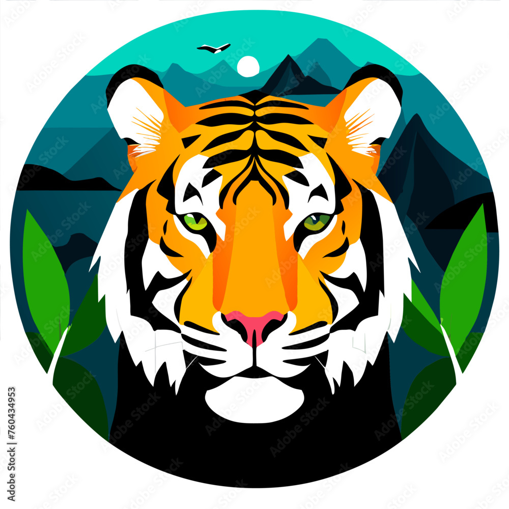 Obraz premium The majestic tiger surveys its surroundings with a primal intensity, embodying the untamed beauty of nature.