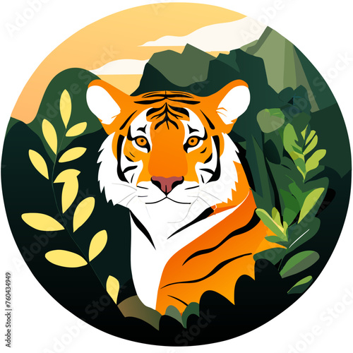 The majestic tiger roams through the dense jungle, its sharp gaze and powerful presence commanding respect.