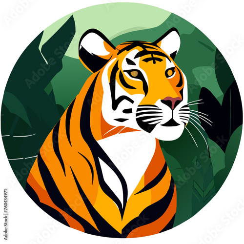 The tiger showcases its regal nature with its piercing gaze and powerful stance.