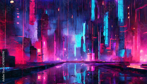 Cyberpunk wall art for interior particles floating  Realistic Illustration on digital art concept  Generative AI.
