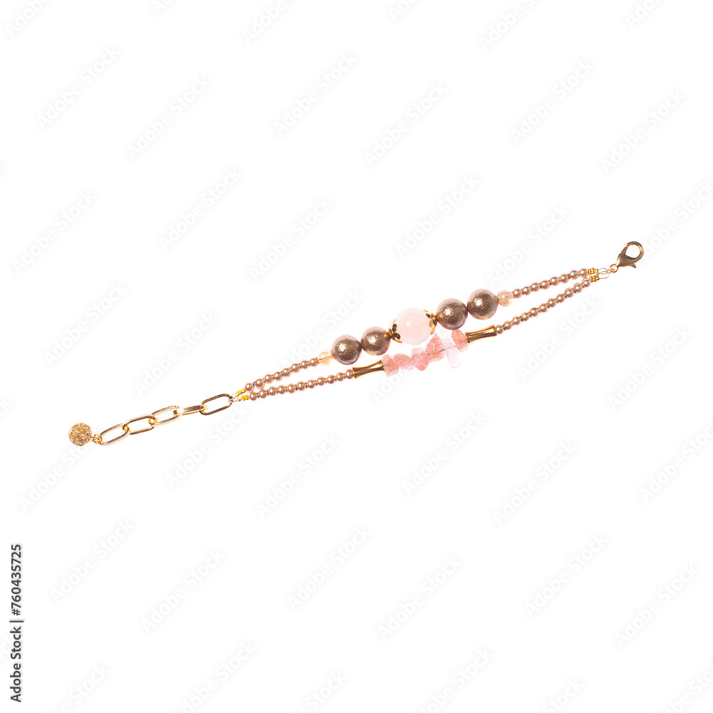 Pink and gold bracelet isolated on white background, jewelry female accessories