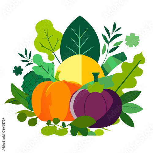 Verdant leaves and crisp vegetables in a bountiful harvest from nature's larder.