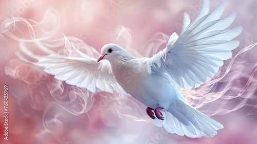 A graceful dove, intertwining a ribbon through yoga poses, embodies harmony of mind, body, and spirit.