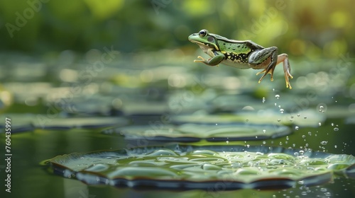 Frog leaping across a digital pond signifies adaptability, smooth transition in business innovation.