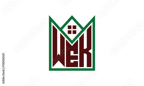 WEK initial letter real estate builders logo design vector. construction, housing, home marker, property, building, apartment, flat, compartment, business, corporate, house rent, rental, commercial photo