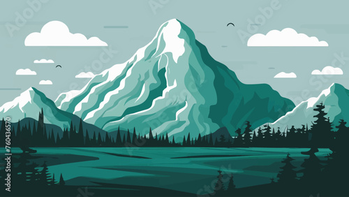 Mountain Majesty: Captivating Flat Design Vector Art