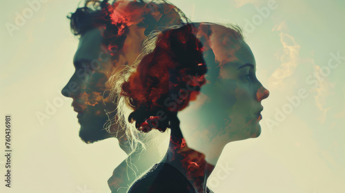 A couple silhouette background looking in different direction , in marriage clash and about to get divorce or to separate