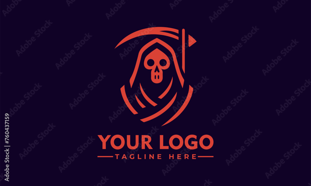 simple Modern Grim Reaper Logo Vector Grim Reaper Holding Scythe Silhouette Death Icon Sign or Symbol  Casualty Concept for Funeral Parlor Simple Vector Illustration - obrazy, fototapety, plakaty 