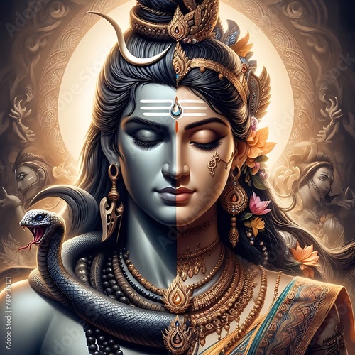 Portrait of Lord Shiva and Goddess Parvati photo