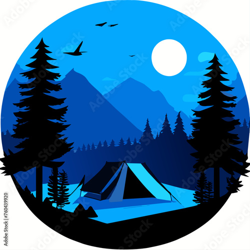 camp blue simple Design illustration