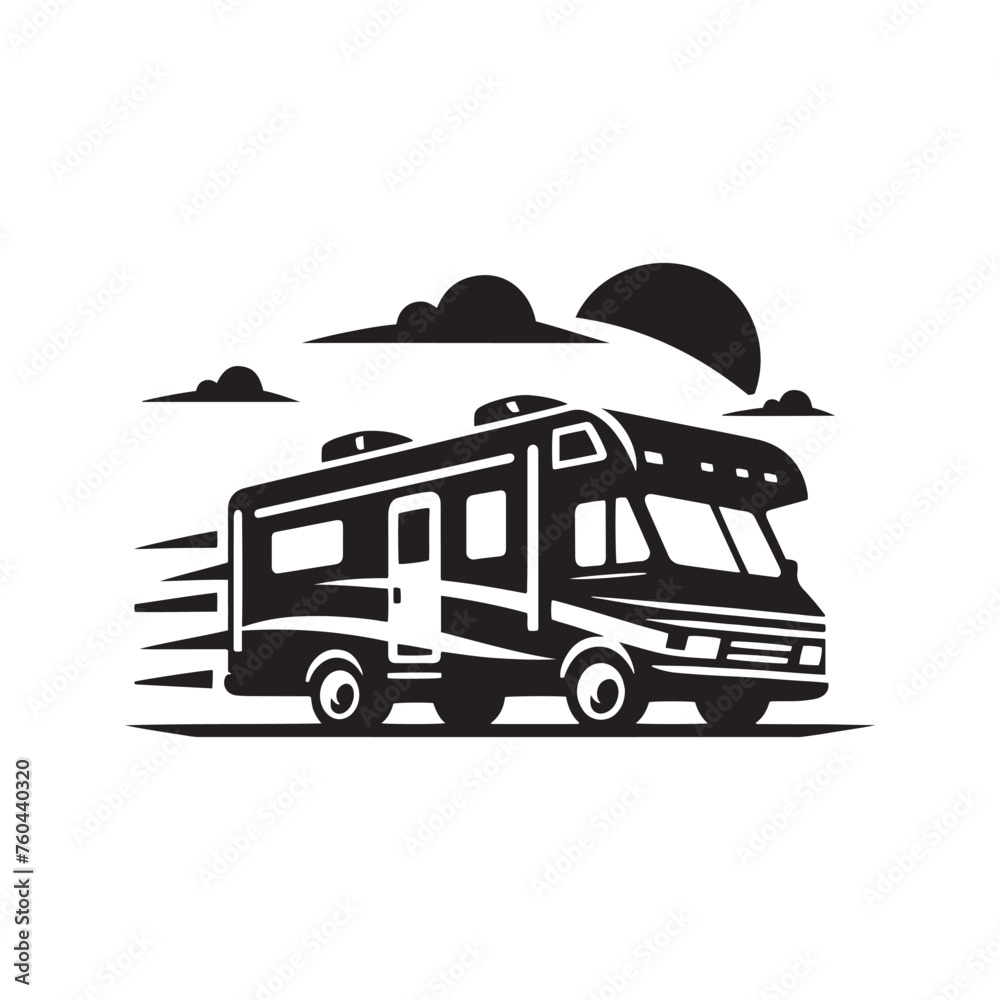 Adventure Wheels: Recreational Vehicle Silhouette Vector Collection for Outdoor Excursions and Travel Designs. Recreational vehicle illustration vector.