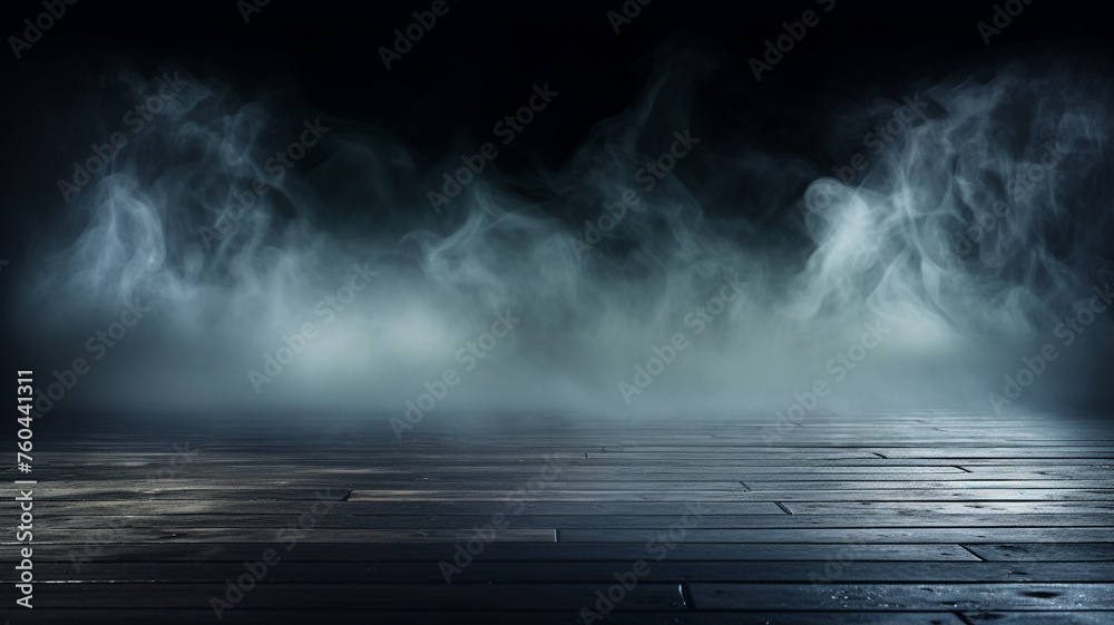 Abstract dark room flooring with smoke