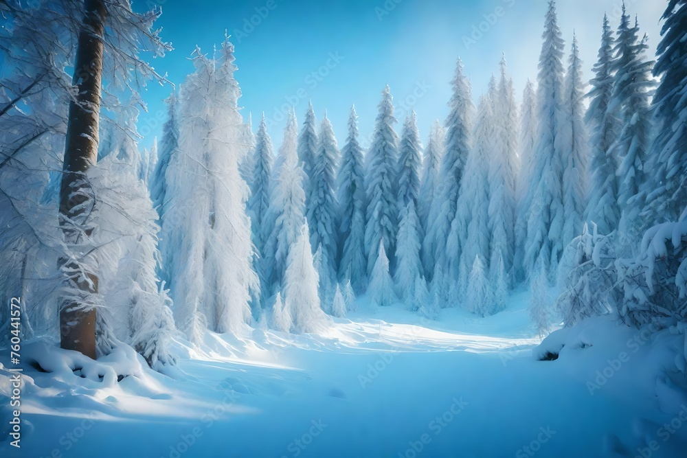 Fototapeta premium Winter woodland with quirky snow creatures and holiday-themed trees,