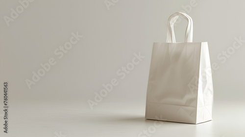 White paper bag isolated on light gray background with copy spce. generative ai 